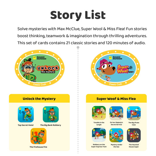 Mystery Solvers Club 1 – Classic Craft Story Cards, 21 Detective Stories, 121 Min Audio, Screen-Free Learning Stories for Kids 5–10, Bedtime & Travel Story Cards (No Device)