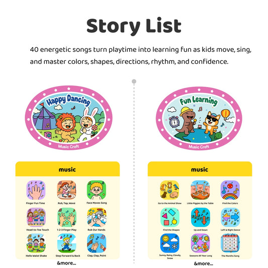 Fun Dance & Learn Songs – Classic Craft Music Story Cards, 40 Action & Learning Songs, 100 Min Audio, Screen-Free Movement Learning for Kids 5–10, Travel & Bedtime (No Player)