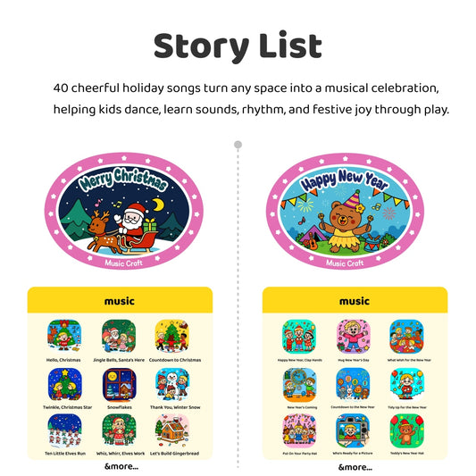Christmas & New Year’s Songs – Classic Craft Music Story Cards, 40 Holiday Songs, 96 Min Audio, Screen-Free Learning Music for Kids 5–10, Bedtime & Travel (No Player)