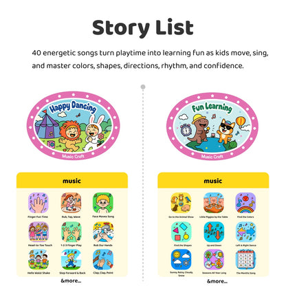 Fun Dance & Learn Songs – Classic Craft Music Story Cards, 40 Action & Learning Songs, 100 Min Audio, Screen-Free Movement Learning for Kids 5–10, Travel & Bedtime (No Player)